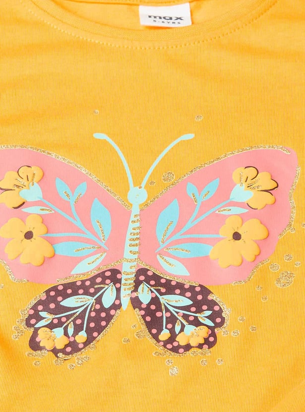 Girls Printed Top with Knotted Hem