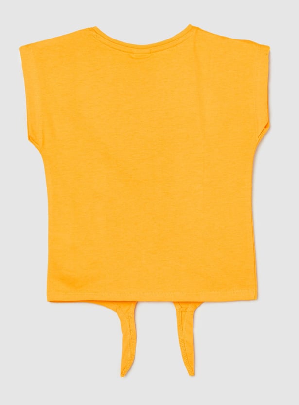 Girls Printed Top with Knotted Hem