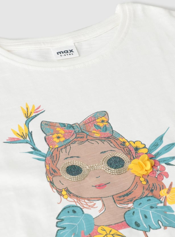 Girls Fringe Hem Graphic Printed T-shirt