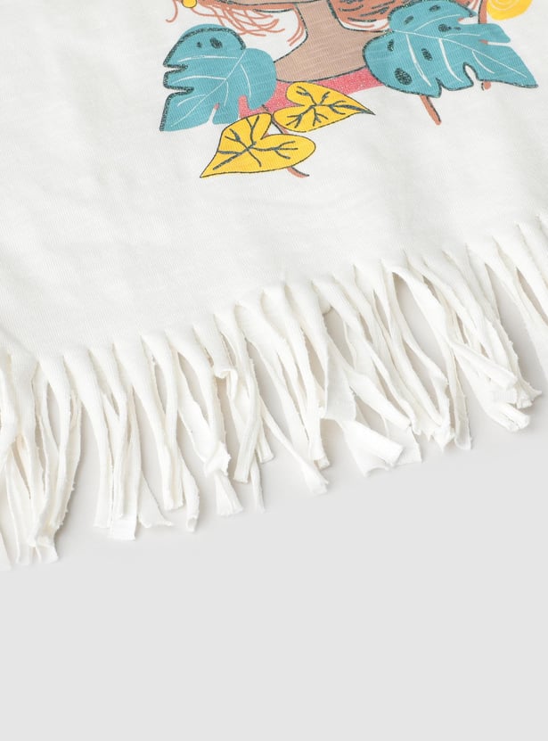 Girls Fringe Hem Graphic Printed T-shirt