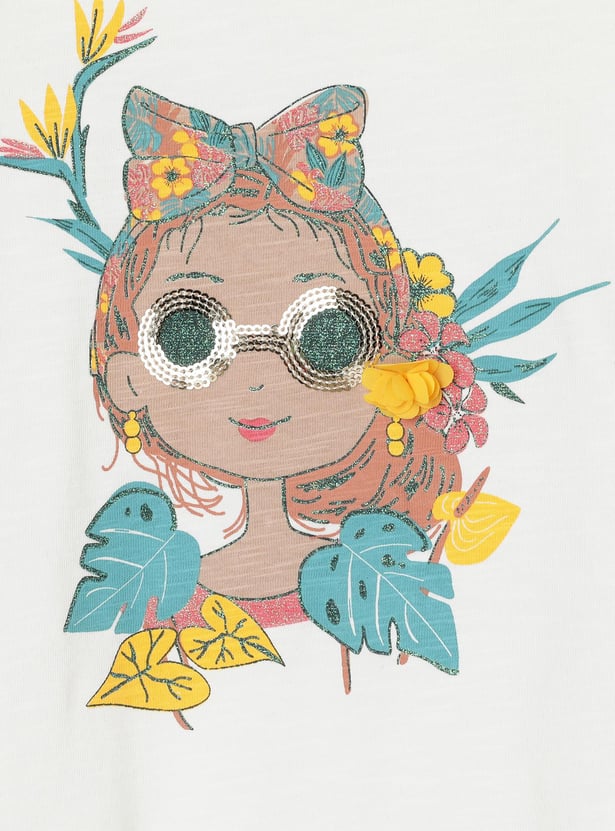 Girls Fringe Hem Graphic Printed T-shirt