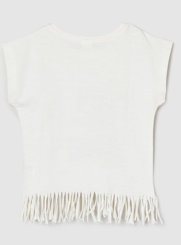 Girls Fringe Hem Graphic Printed T-shirt