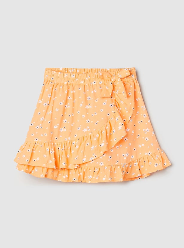 Girls Printed Ruffled Layered Skirt