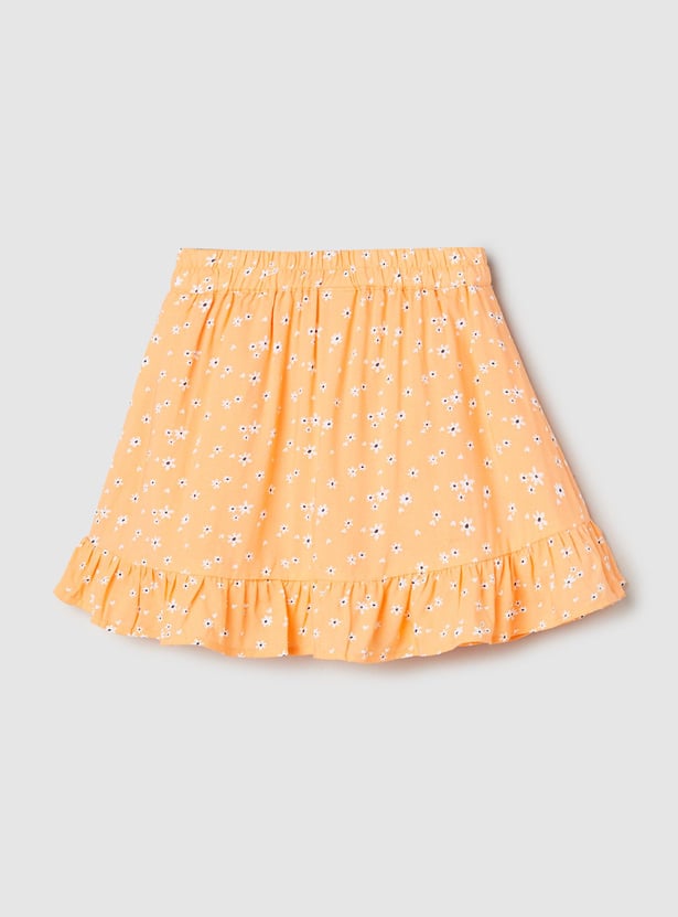 Girls Printed Ruffled Layered Skirt