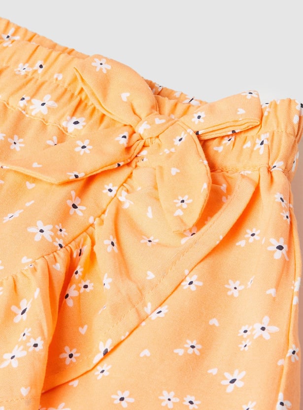 Girls Printed Ruffled Layered Skirt