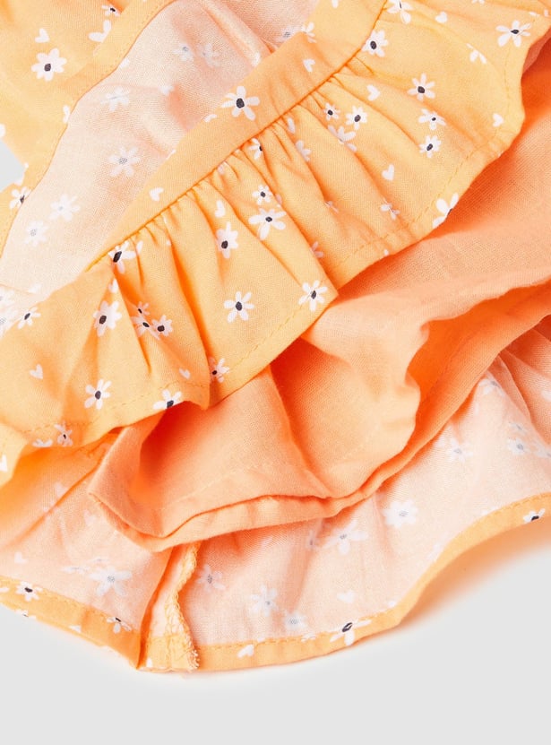 Girls Printed Ruffled Layered Skirt