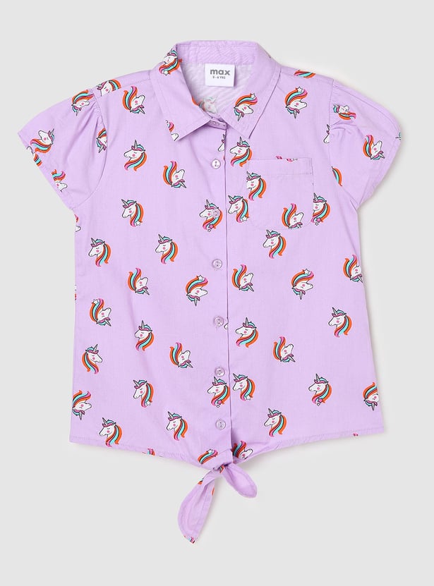 Girls Printed Top with Tie-Up Hem