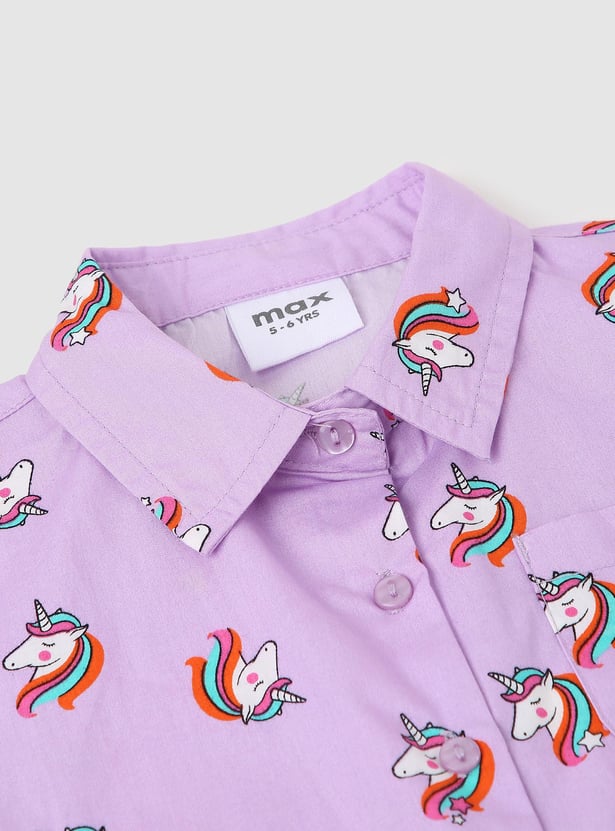 Girls Printed Top with Tie-Up Hem