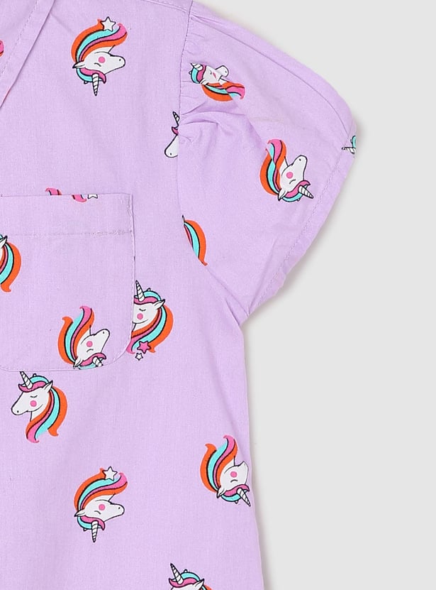 Girls Printed Top with Tie-Up Hem