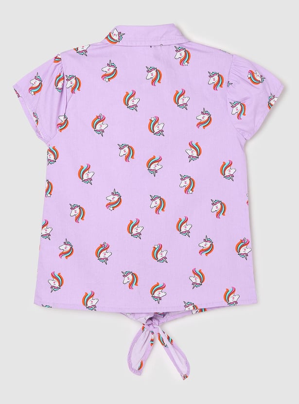 Girls Printed Top with Tie-Up Hem