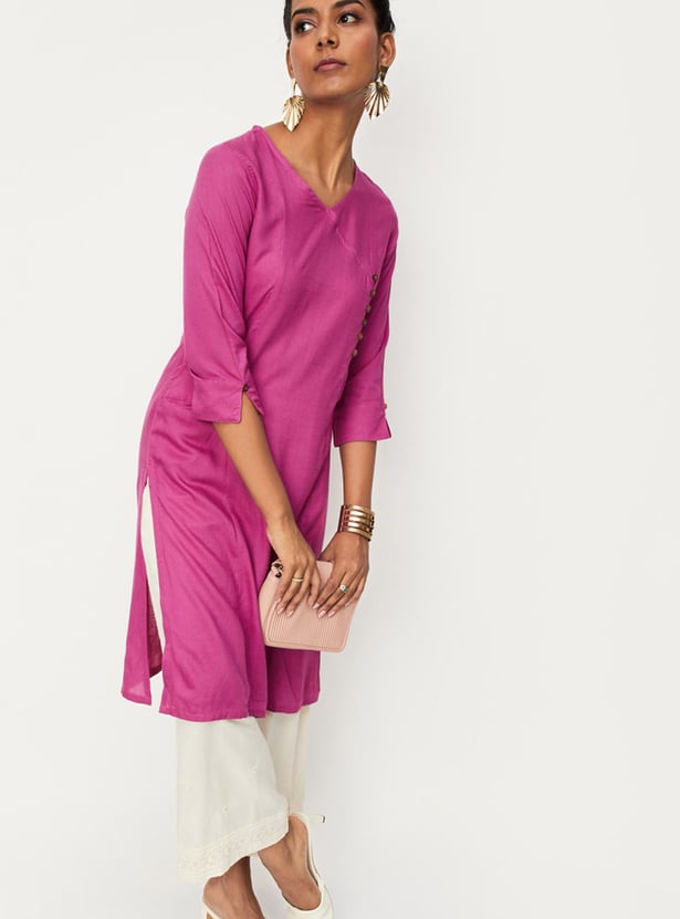 Women Solid Kurta with Pocket