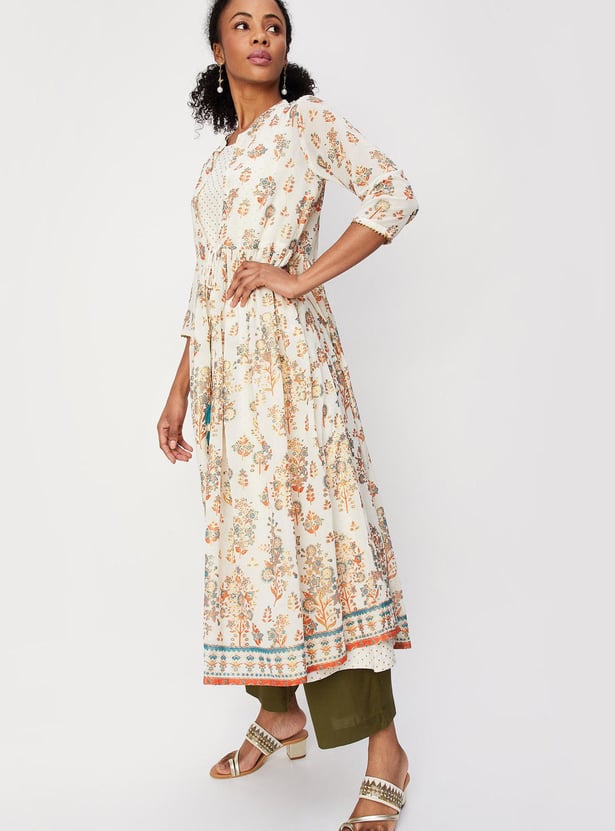 Women Printed Kurta with Longline Shrug