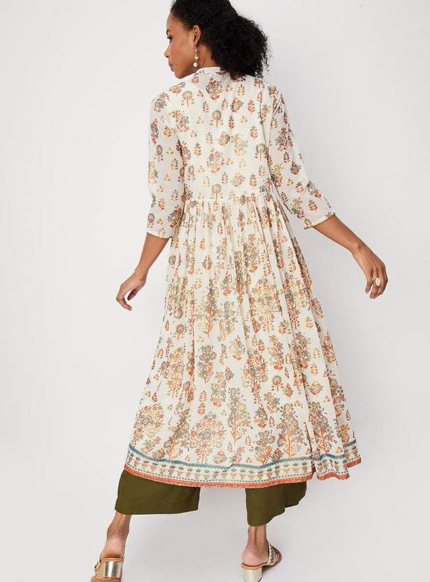 Women Printed Kurta with Longline Shrug