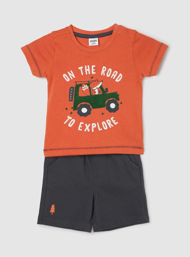 Boys Printed Knit Shorts Set