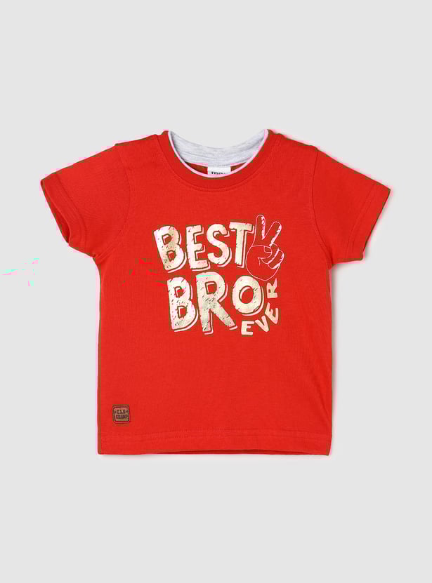 Boys Typographic Printed Cotton T-shirt