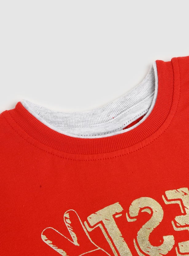Boys Typographic Printed Cotton T-shirt
