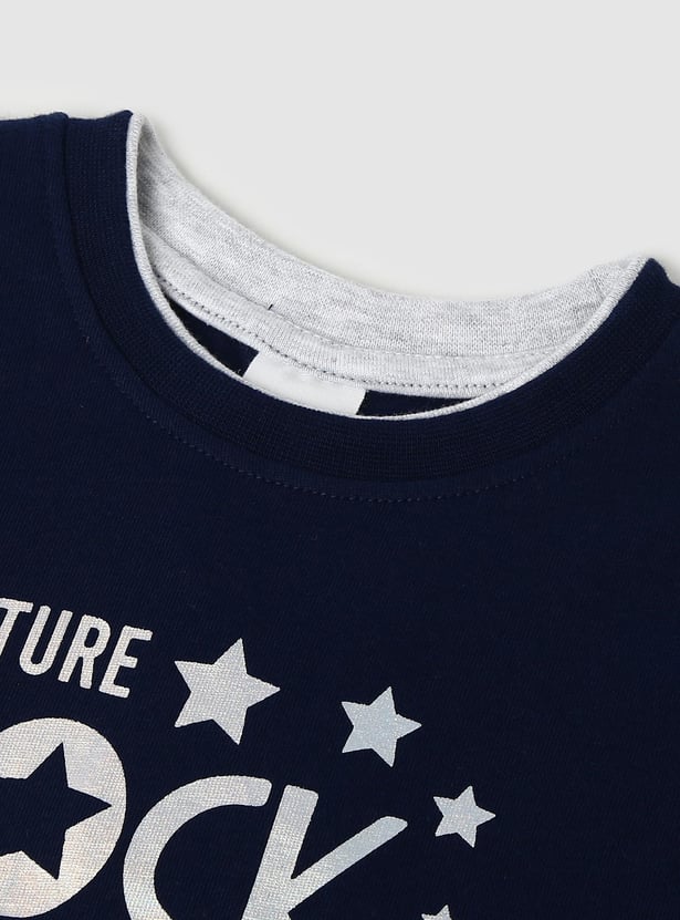 Boys Typographic Printed Cotton T-shirt