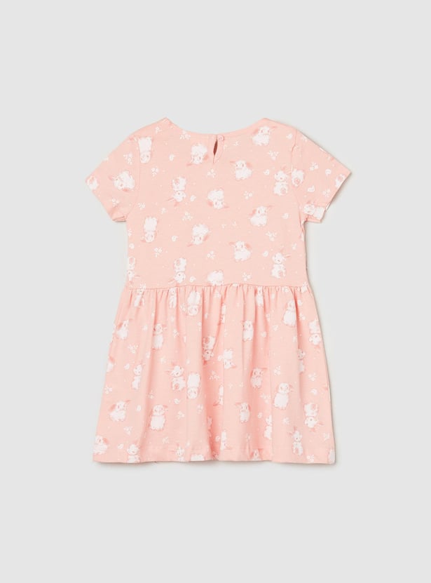 Girls Graphic Printed Cotton A-line Dress