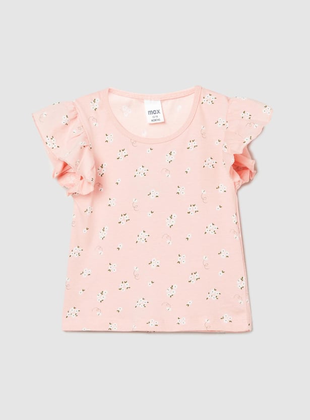 Girls Floral Printed Ruffled Top