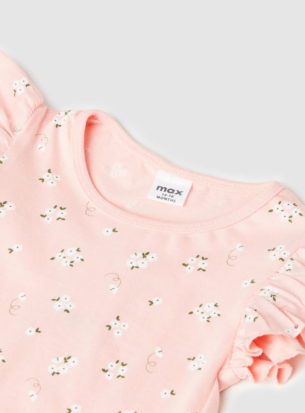 Girls Floral Printed Ruffled Top