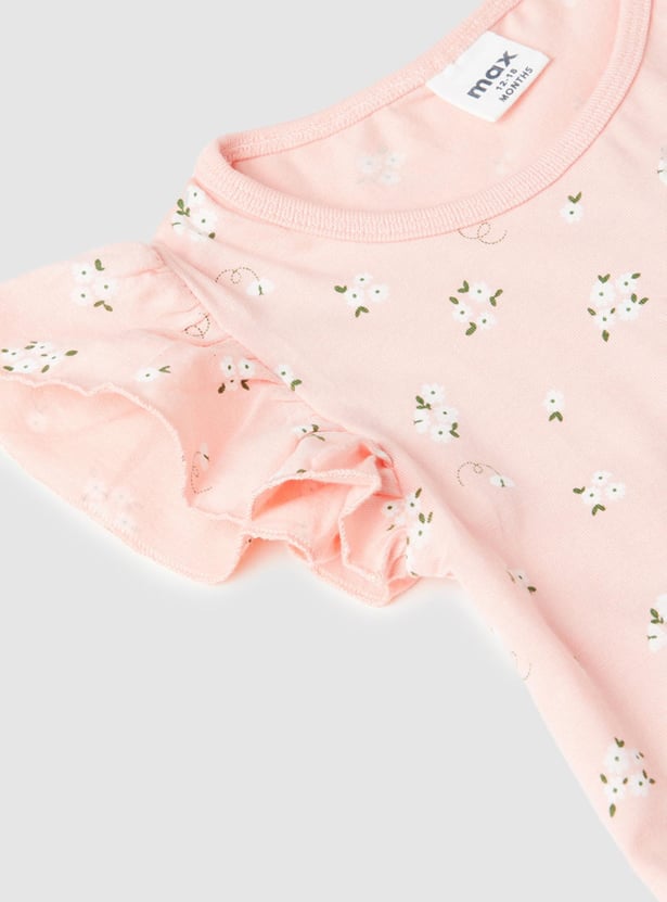 Girls Floral Printed Ruffled Top