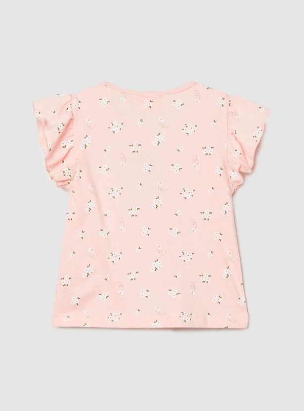Girls Floral Printed Ruffled Top