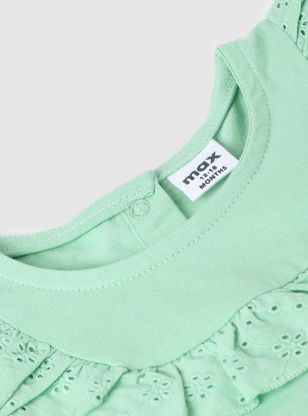 Girls Solid Top With Schiffli Ruffle Detail