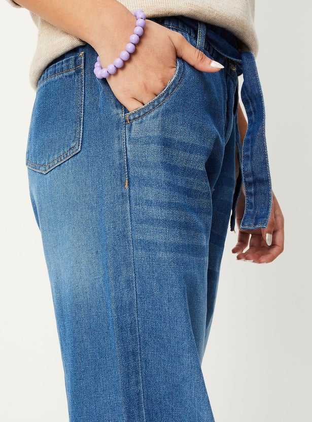 Girls Washed Belted Slim Fit Jeans