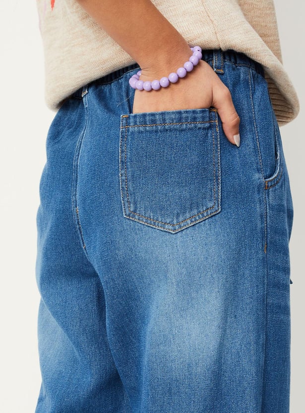 Girls Washed Belted Slim Fit Jeans