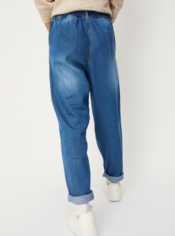 Girls Washed Belted Slim Fit Jeans