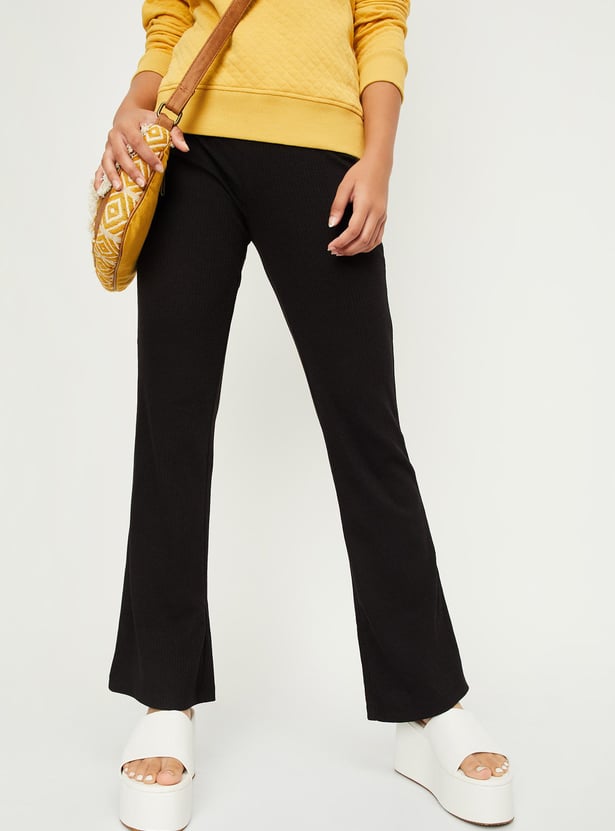 Girls Ribbed Full-Length Trousers