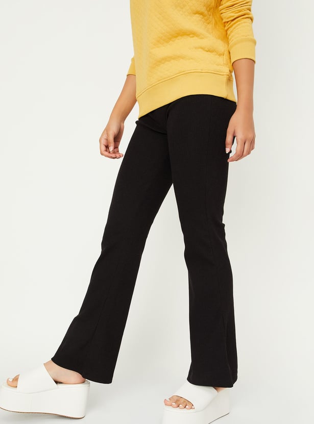 Girls Ribbed Full-Length Trousers