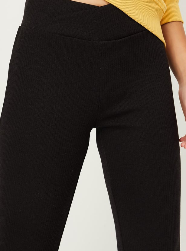 Girls Ribbed Full-Length Trousers