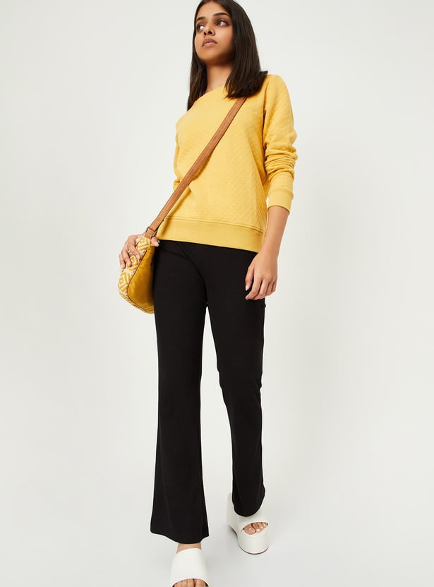 Girls Ribbed Full-Length Trousers