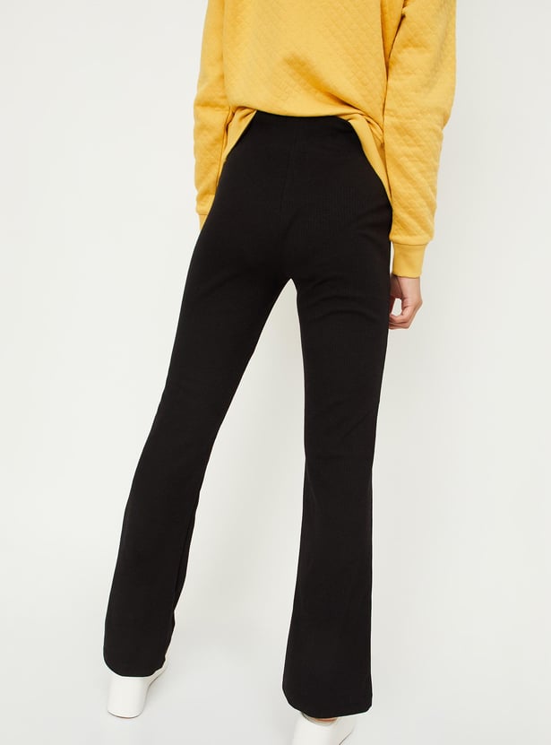 Girls Ribbed Full-Length Trousers