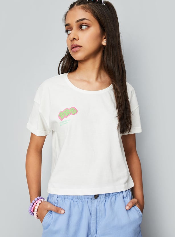 Girls Graphic Printed Cotton T-shirt