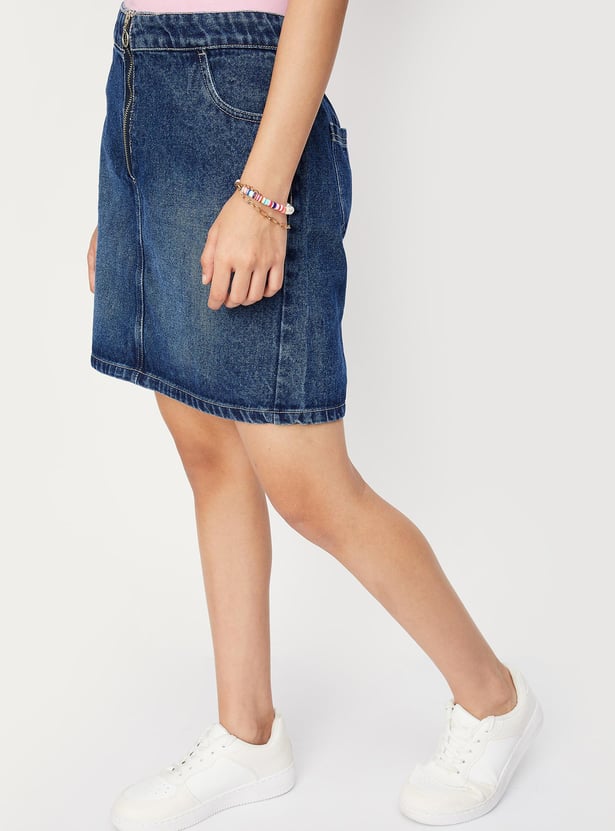 Girls Zipper A-line Denim Skirt