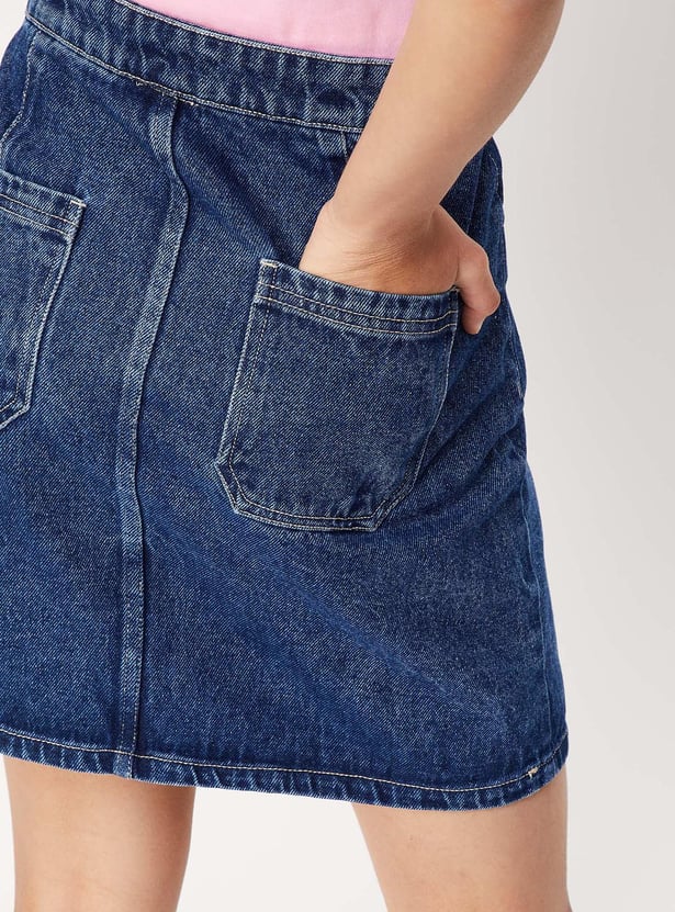 Girls Zipper A-line Denim Skirt