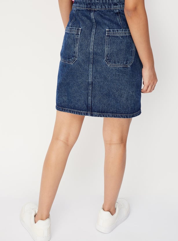 Girls Zipper A-line Denim Skirt