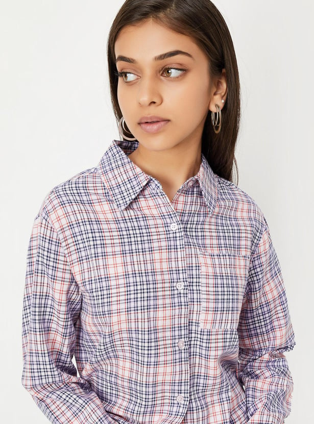 Girls Checked Cropped Shirt