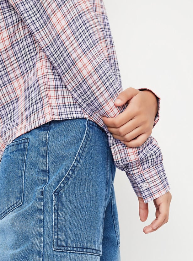 Girls Checked Cropped Shirt