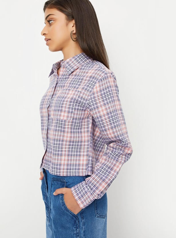 Girls Checked Cropped Shirt