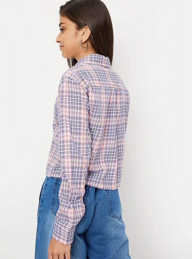 Girls Checked Cropped Shirt