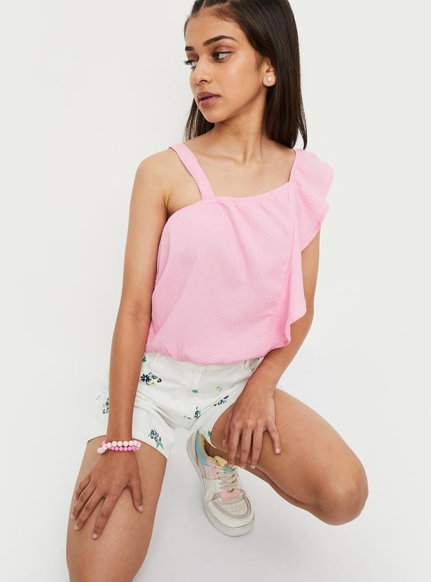 Girls Textured One-Shoulder Top