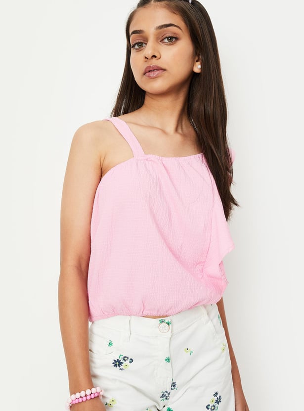Girls Textured One-Shoulder Top