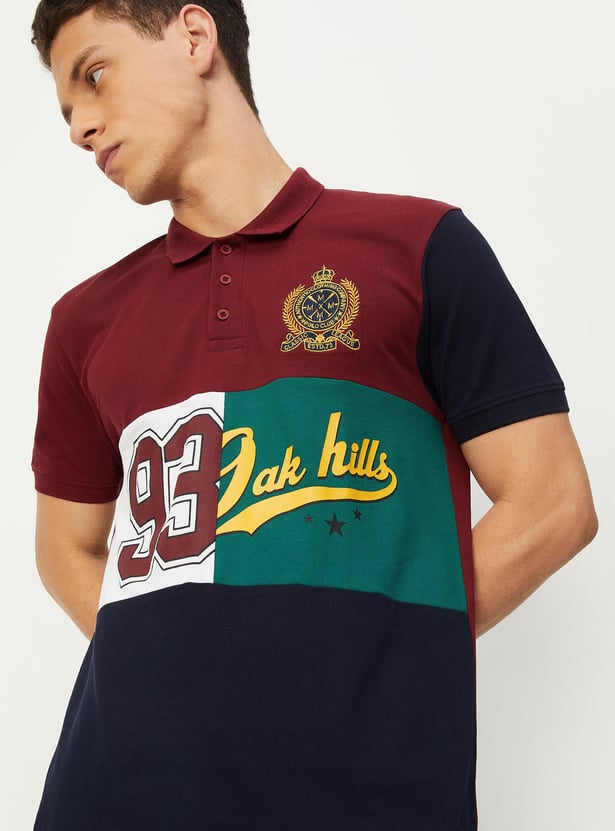 Men Colourblock Slim Fit Polo T-shirt