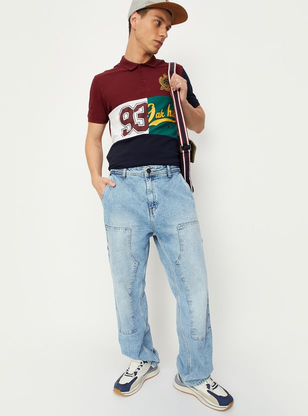 Men Colourblock Slim Fit Polo T-shirt