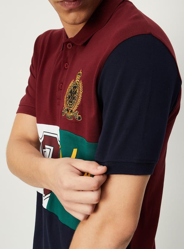 Men Colourblock Slim Fit Polo T-shirt
