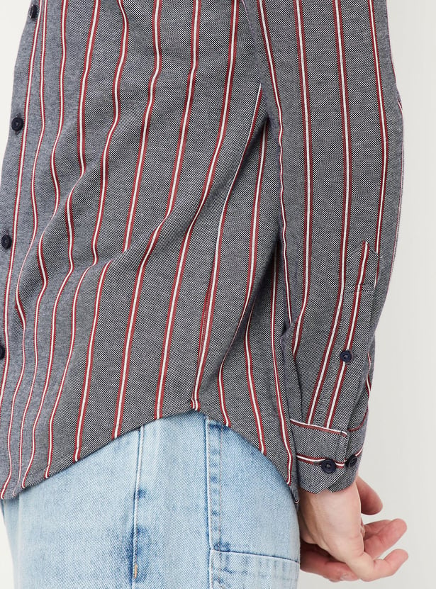 Men Slim Fit Striped Knit Shirt