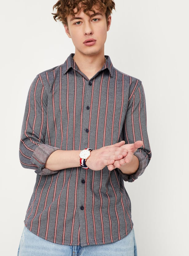 Men Slim Fit Striped Knit Shirt